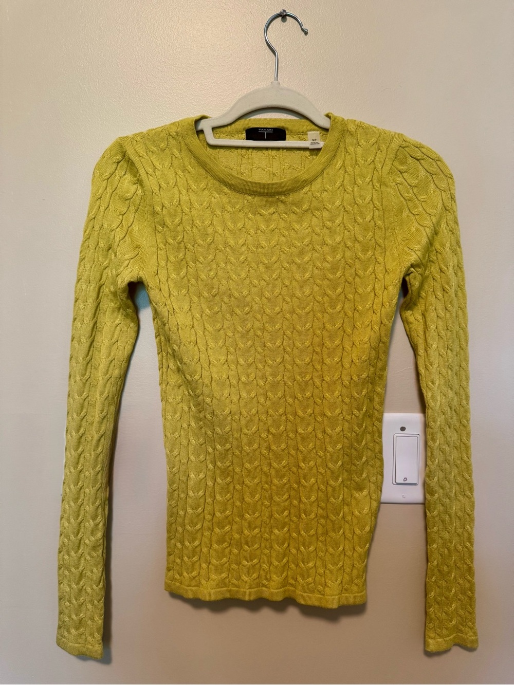 Tahari Bright Yellow-Green Cable Knit Sweater